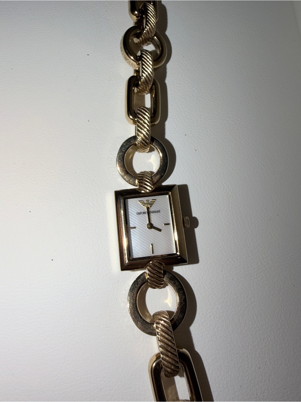 Emporio Armani Gold-Tone Rectangular Dial Link Bracelet Watch